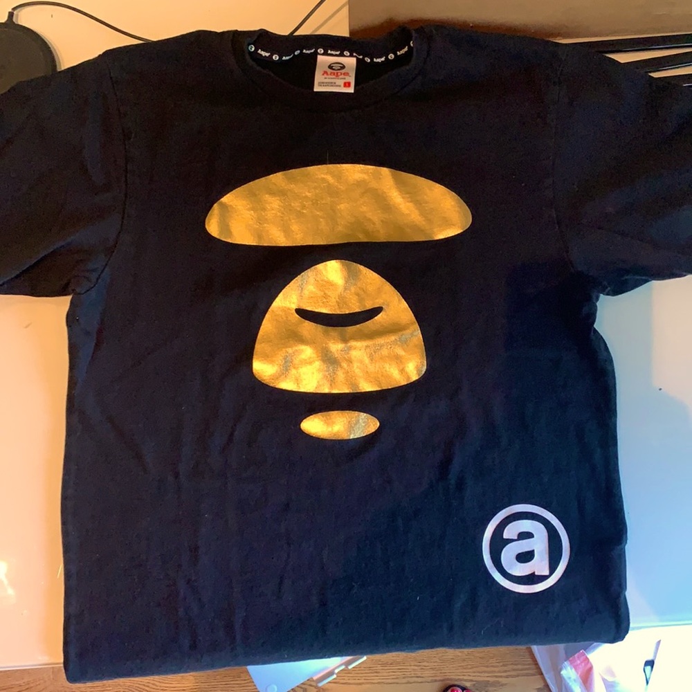 Bathing Ape black shirt with gold design size S